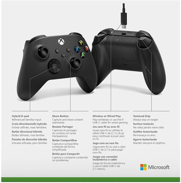 Controller Xbox Series X Black + Cable USB Tipo C