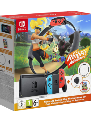 Nintendo Switch JoyCon Neon + Aro Ring Fit + Ring Fit Adventures